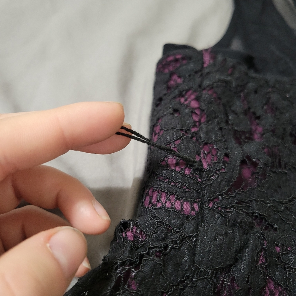 Torrid Black Lace Overlay Purple Fully Lined Dress Size 12 Spaghetti Strap - Picture 9 of 9